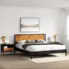 Queen Size Heavy Duty Platform Bed Frame with Headboard,Solid Wood Bed Frame, No Box Spring Needed, - Queen - Teak Brown 6