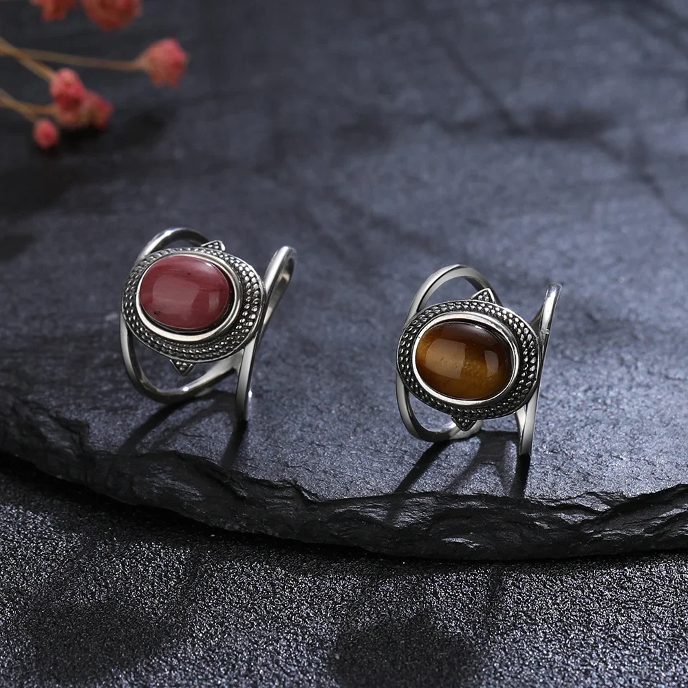 8*10MM Tiger's Eye Stone Rhodochrosite Rings 925 Sterling Silver Ring For Men Women Gemstone Jewelry Gift silver rings silver ring gemstone ring