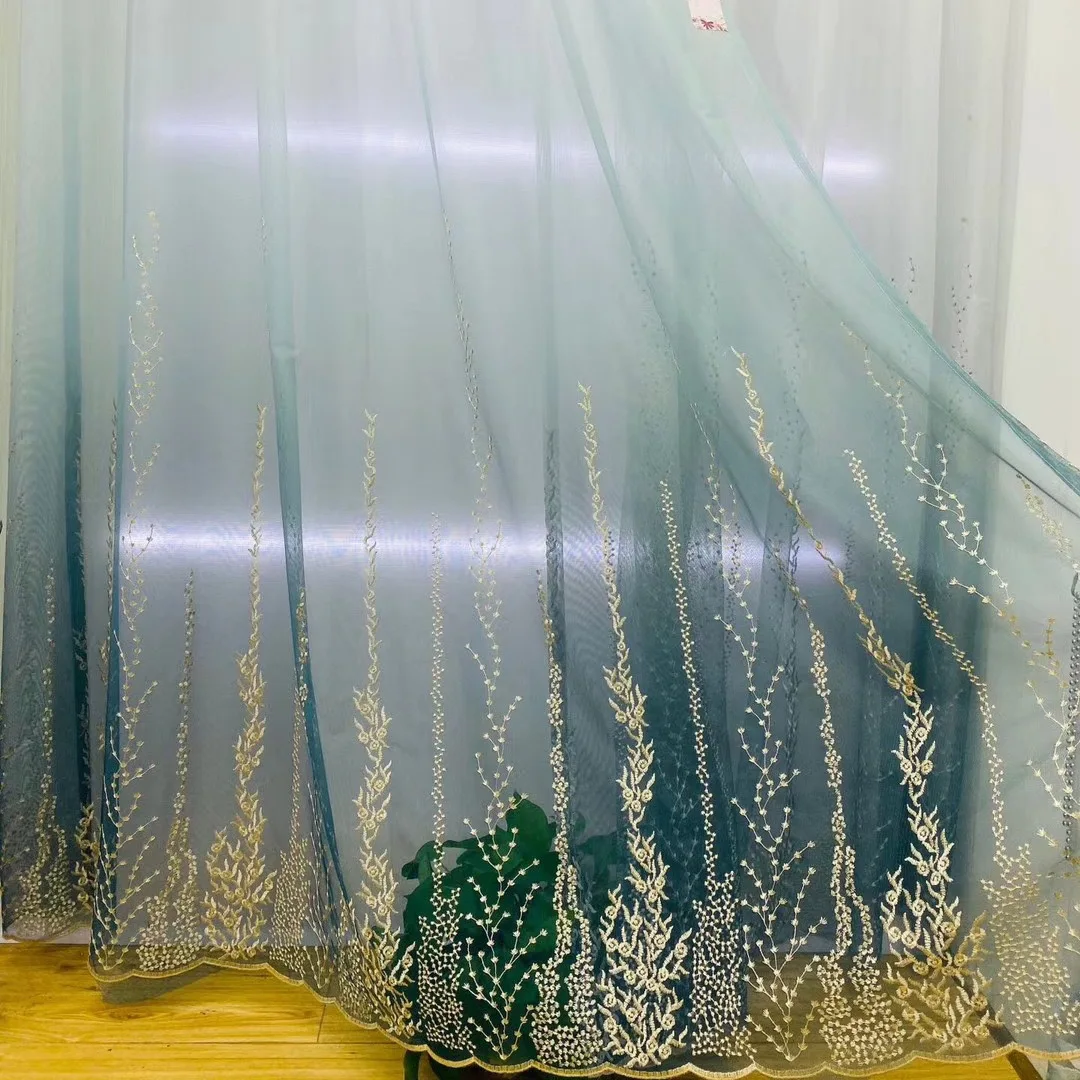 2022 Modern Minimalist Curtains for Living room bedroom Gradient Embroidered Study Simple Elegant Gradient Tulle Custom rhj 