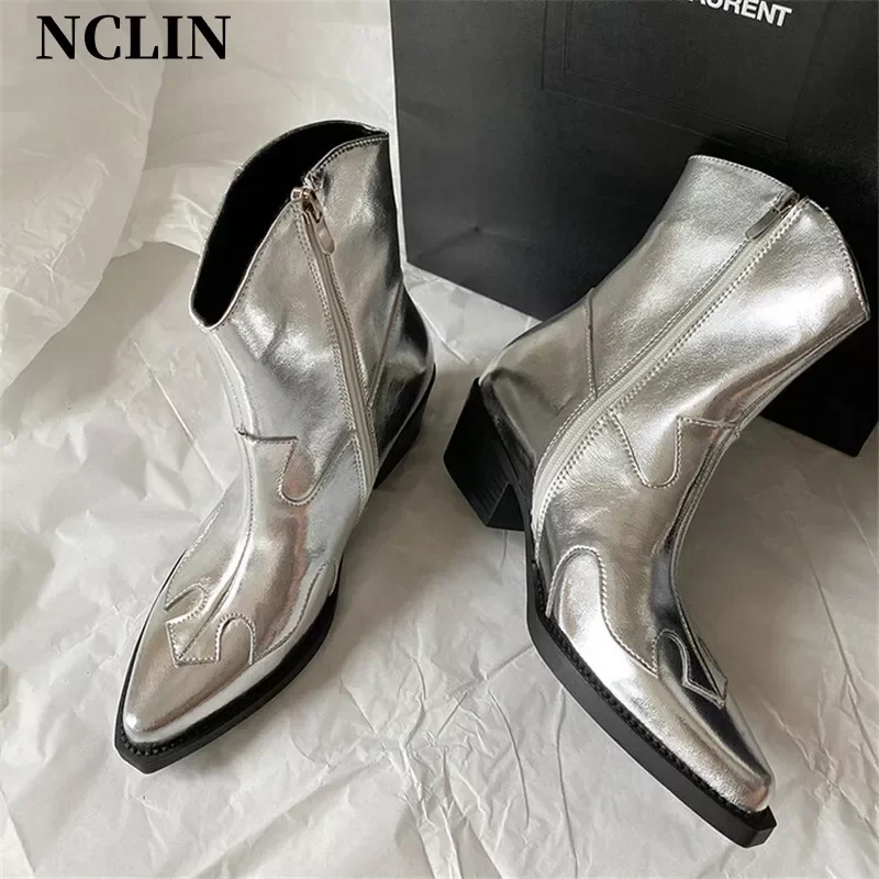 

2024 New Autumn Split Leather Women Boot Pointed Toe Chunky Heel Boots for Women Fashion Short Boot Winter Boots Western Boots