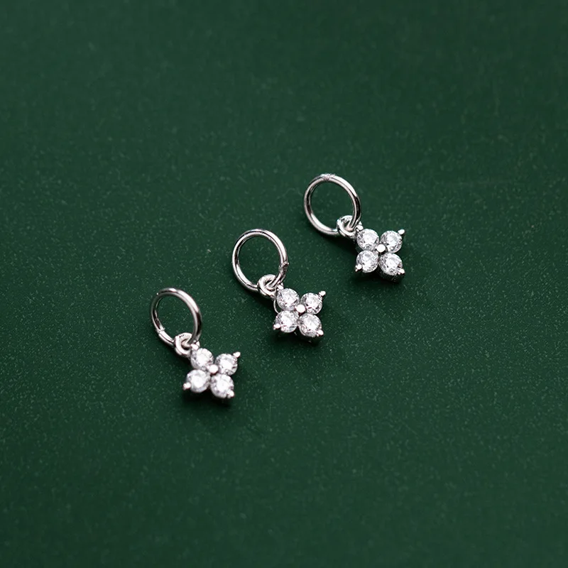 Silver Necklace Charms Pendant Necklace Silver Necklace Silver Pendant TrustDavis Real S925 Sterling Silver Fashion Geometric CZ Charms Pendant For Bracelet or Necklace DIY Accessories Jewelry HY303