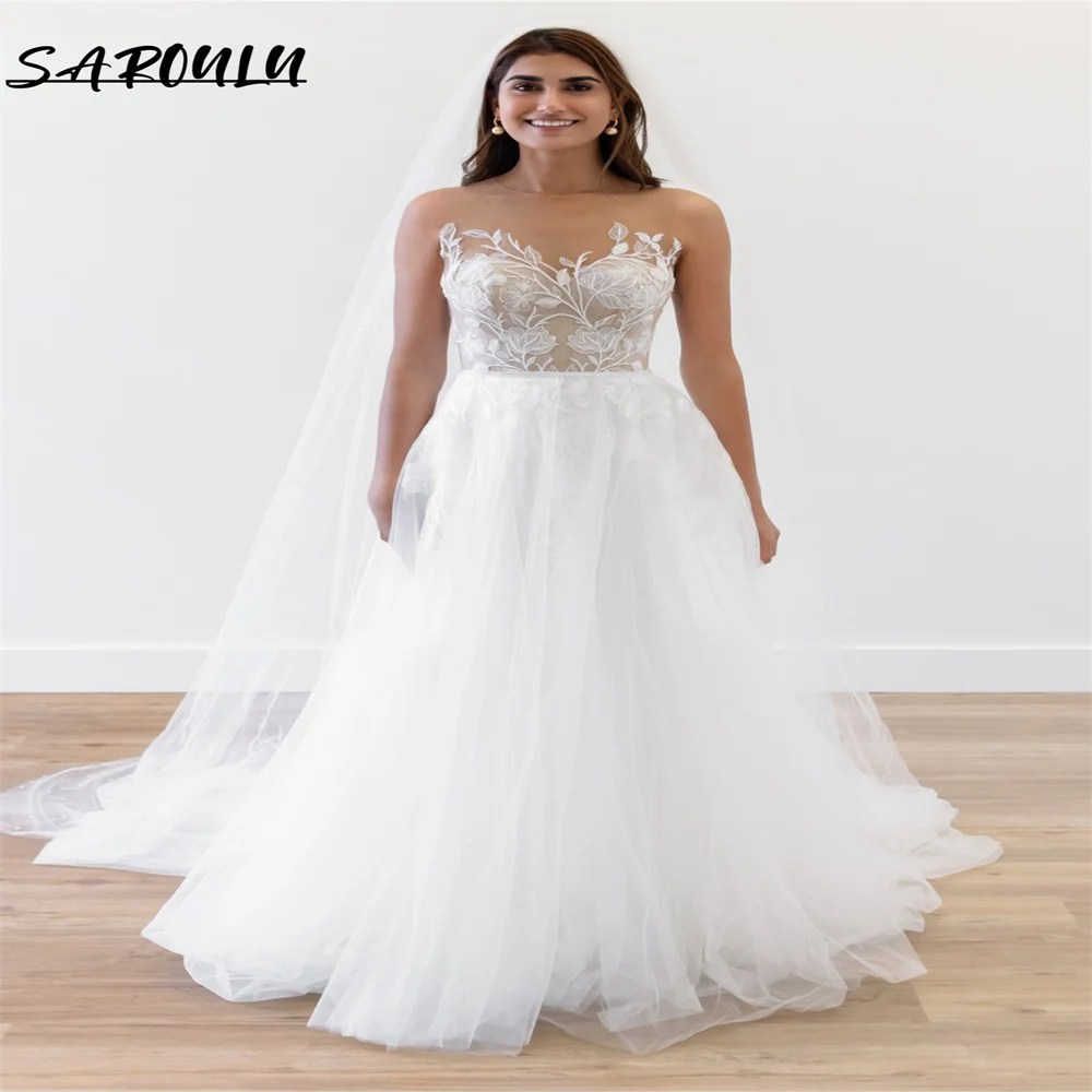 

Romantic Lace A-line Wedding Dress Elegant Strapless Sleeveless Bridal Gown Graceful Vestidos De Novia