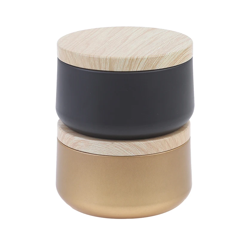 Luxury Candle Jar Candle Box Tinplate Can Wood Grain Lid Container Storage Box Round Empty Jar