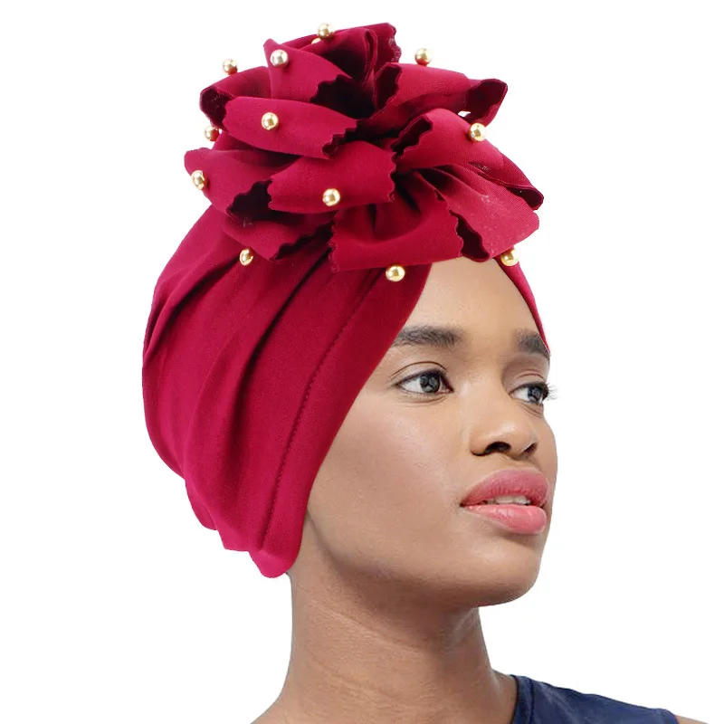 

Women Headband Muslim Hijab Hat Beaded 3D Flowers Turban Bonnet Islamic Head Scarf Party Headwear Ladies Headwrap