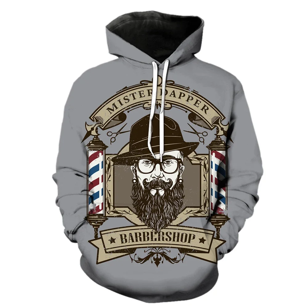 

Cartoon Personality Barber Men's Hoodies Cool 3D Printed Long Sleeve Fashion Tops Oversized With Hood Jackets Funny Pullover