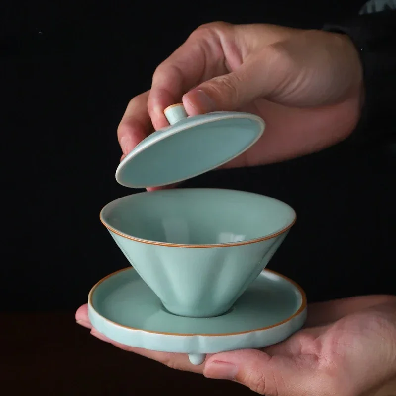 

100 мл Ru поддон для искусственной печи, японская ручная работа, конусная чайная посуда с подносом, столовый набор для чая, посуда для напитков, чаша для заваривания грубой керамики