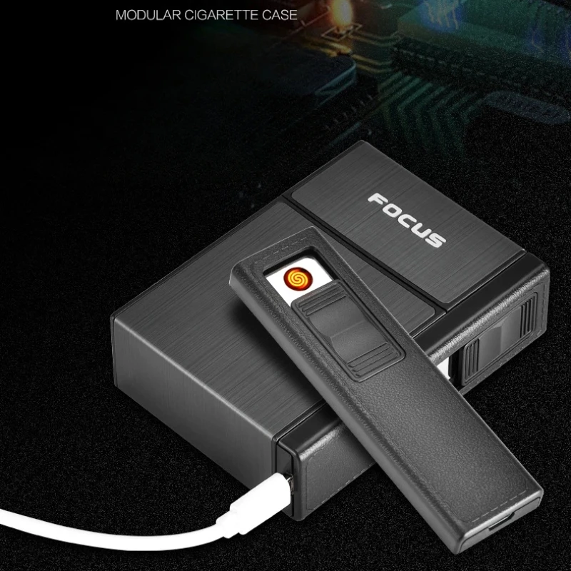 electronic cigarette cases uk USB Lighter with Cigarette Case, Flameless, Detachable, Electronic,  Windproof, 20 Cigarettes Capacity Box