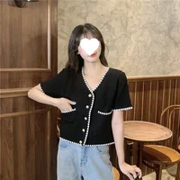 Plus Size Women's Summer Thin Short Sleeve V-Neck Floral Trim Slimming Fashion Casual Comfortable Breathable Large Clothes