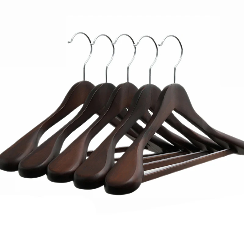 Wooden Hanger Black Walnut Wood Coat Hanger Solid Suit Rack With Metal Hook Anti-skid Shoulder Seamless Clothes Drying Rack 1
