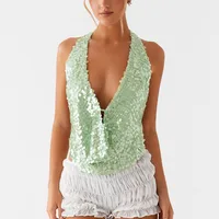Sequin Halter Sleeveless Backless Party Tank