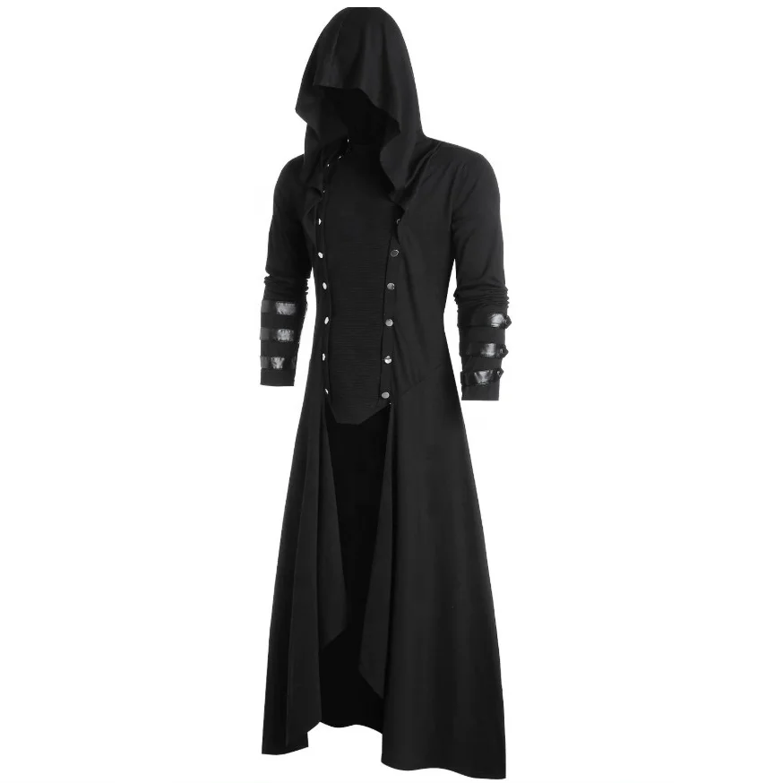 Men's Retro Steam Punk Gothic Windbreaker Coat Cape Fashion Street Cloak Jacket Parkour Clothes Fashion Plain Hat Cardigan Coat