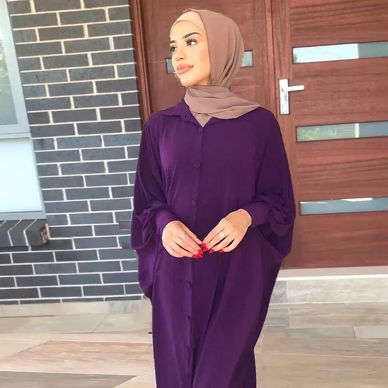 2023 Turkey Dubai Casual Muslim Abaya Femme Elegant Doll Sleeve Solid Color Dresses for Women Islamic Robe Musulman Women Dress