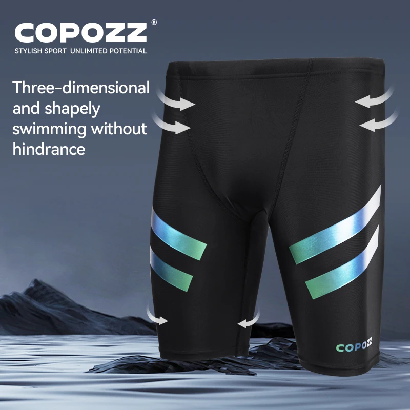 COPOZZ costume da bagno idrorepellente da uomo in pelle di squalo di breve e cinque quarti di lunghezza costume da bagno costumi da bagno slip da corsa L-4XL