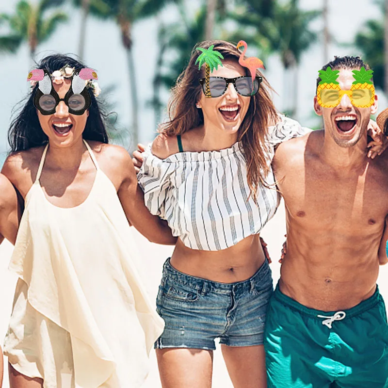 6pcs/set Hawaiian Party Sunglasses Flamingo Tropical Luau Pool Beach Party Decoration Supplies Funny Glasses Photo Props Wedding