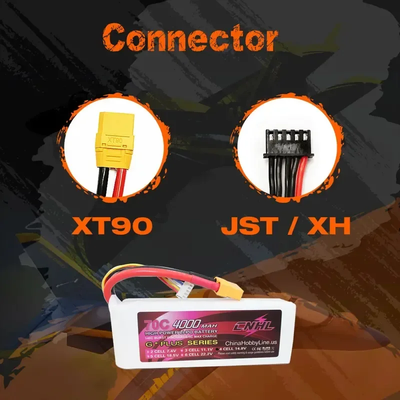 Empilement de deux batteries Lipo CNHL G+ Plus 4000mAh 70C 3S et 4S avec XT90