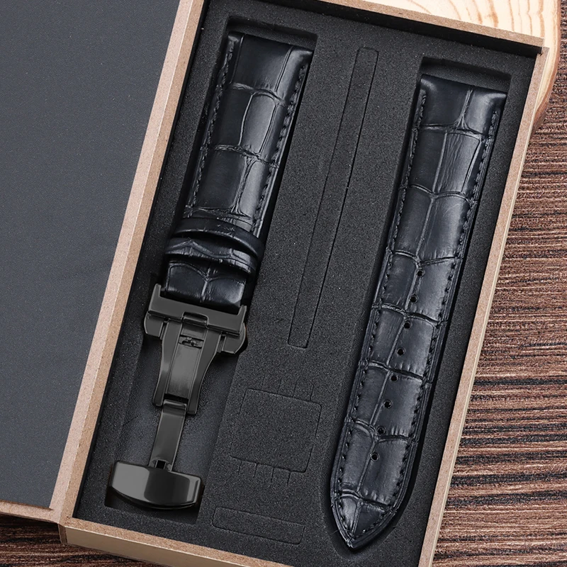 Luxury Genuine Cowhide Leather Watch Strap with Butterfly Clasp and Gift Box