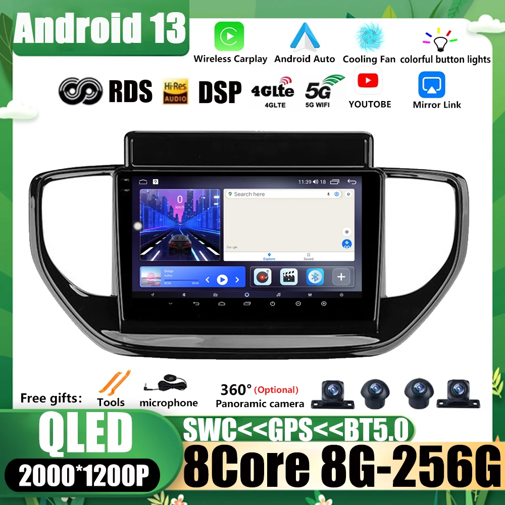 

For Hyundai Solaris Accent 2 II 2020 - 2021 Android 13 Car Radio Multimedia Video 9" Player Carplay Navigation GPS No 2 Din DVD