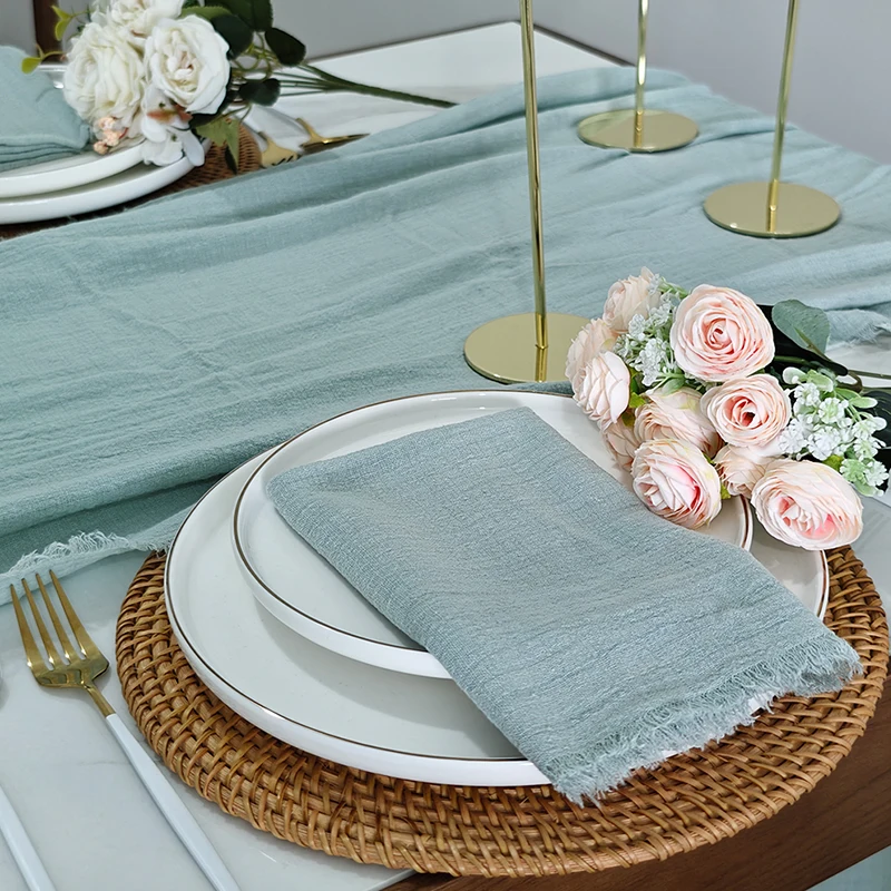 

France popular rustic wedding decoration Sage green cotton tea towel 12pcs dinner table cloth napkins