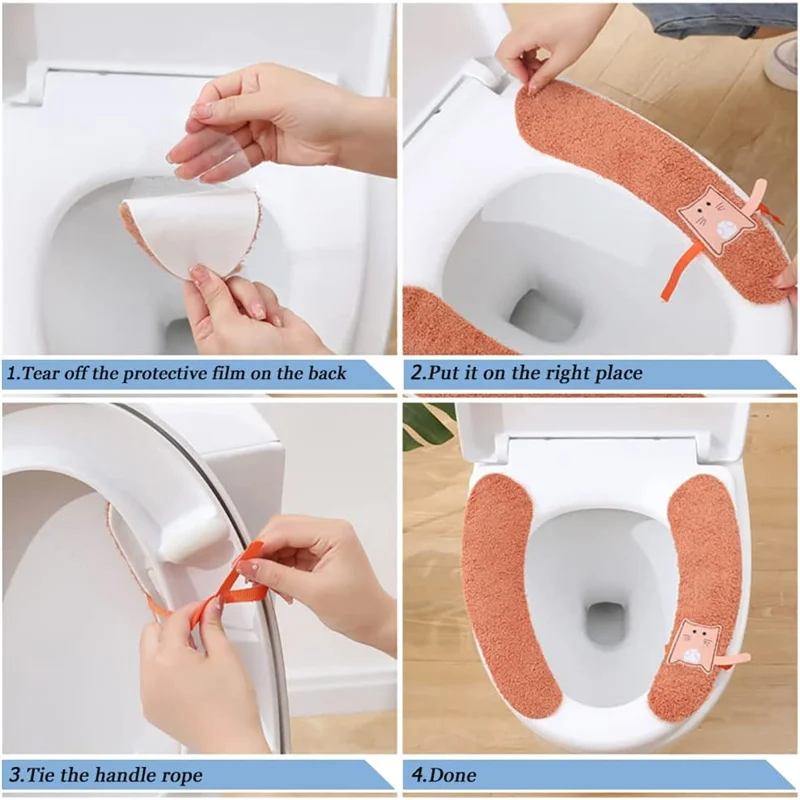 Soft Plush Toilet Seat Cover Cushion Quick Dry Universal Winter Warmer Toilet Seat Pads Washable Easy to Install Seat Covers 6