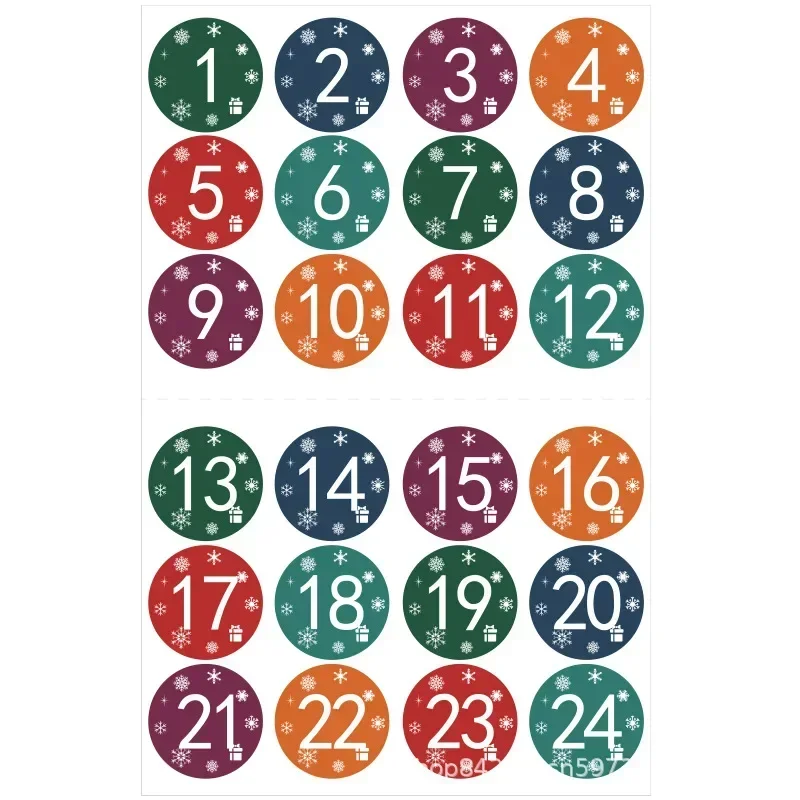 24 Pcs/set Merry Christmas Advent Calendar Number Paper Sticker Cookie Candy Seal Stickers DIY Gift Packaging Labels Xmas Decor