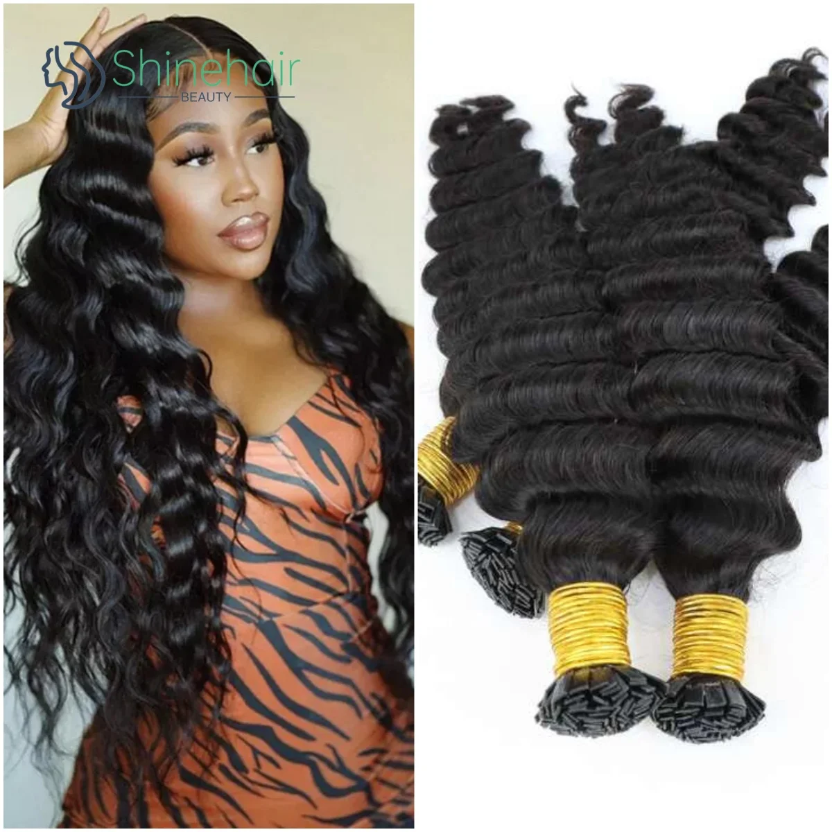 Deep Wave Flat Tip Hair Extensions 100% Virgin Human Hair #1B Natural Black Keratin Bond Extensions 10A Indian Hair 30 inch