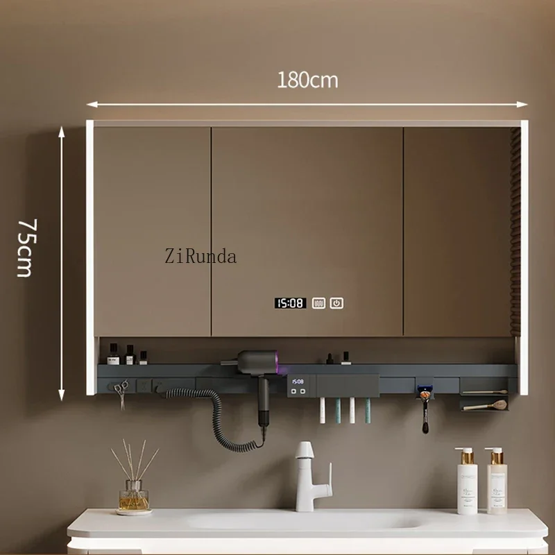 Nordic Smart Mirror Cabinet Wall-mounted Mirror Storage Cabinet with Light Anti-fog Large Space Shelving Furniture Specchio FYBC