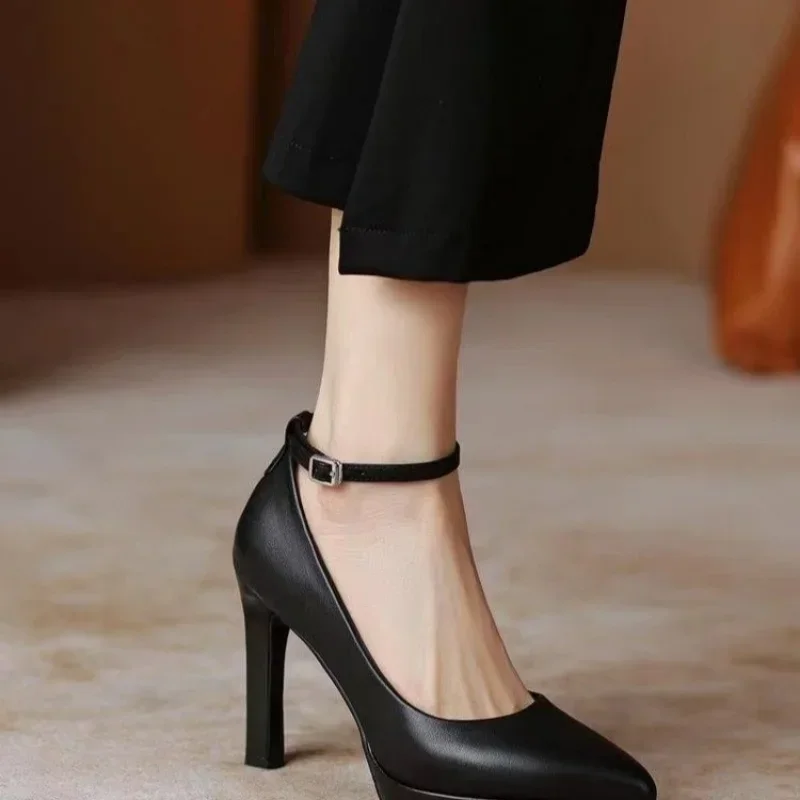 New White High Heels Women Spring Ankle Straps Pointed Toe Platform Casual Shoes for Women Classic Comfortable Women Work Shoes 3