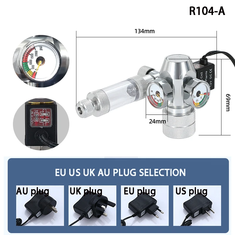 AC100-240V Aquarium CO2 Regulator Electromagnetic Valve Bubble Counter CO2 Control System Fish Tank CO2 Pressure Reducing Valve 3