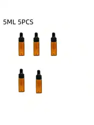Set of 5 Brown Glass Refillable Dropper Bottles - Versatile Sizes for Essential Oils & Travel (5ML 5PCS)