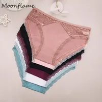 Moonflame 5 Pcs Hot Sale Female Underwear For Woman Low Rise Girls Underpant Women's Cotton Briefs Sexy Lace Panties
