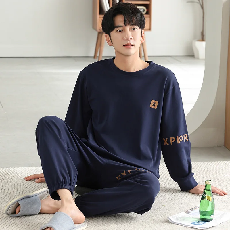 Men Autumn Winter 100% Pure Cotton Pullover Pajamas Suit Sleepwear Male Spring Plus Size Loungewear Set Gentlemen pajama sets
