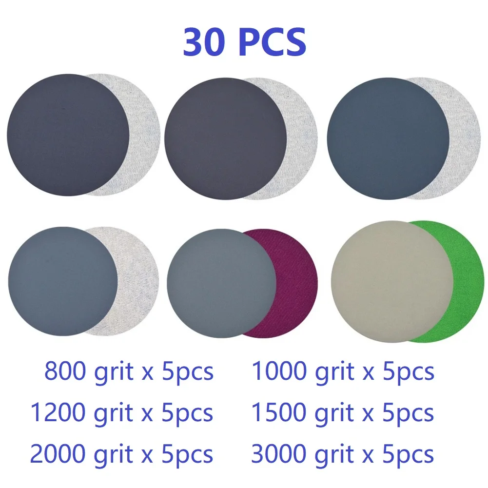

30pcs Sanding Discs Pad Kit 3in/75mm Hook&Loop Wet/Dry 800 1000 1200 1500 2000 3000Grit Sandpapers For Drill Grinder Rotary Tool