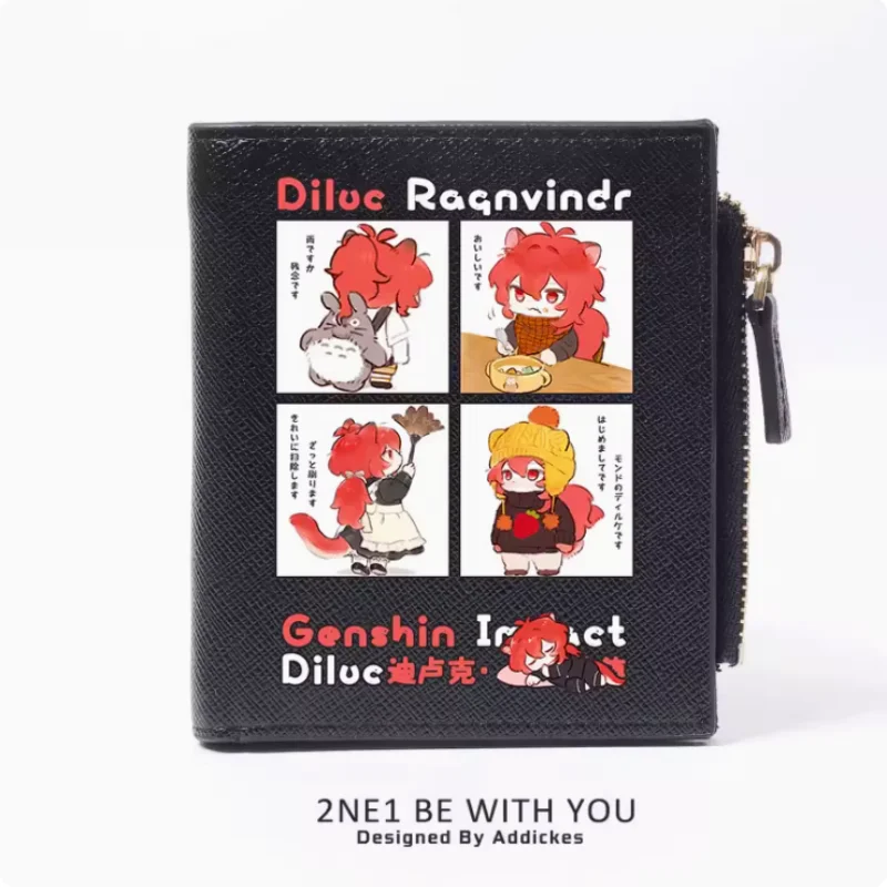 Genshin Impact Diluc Anime Zipper Fashion Wallets PU Purse Card Holder Money Bag Gift B526 Cosplay