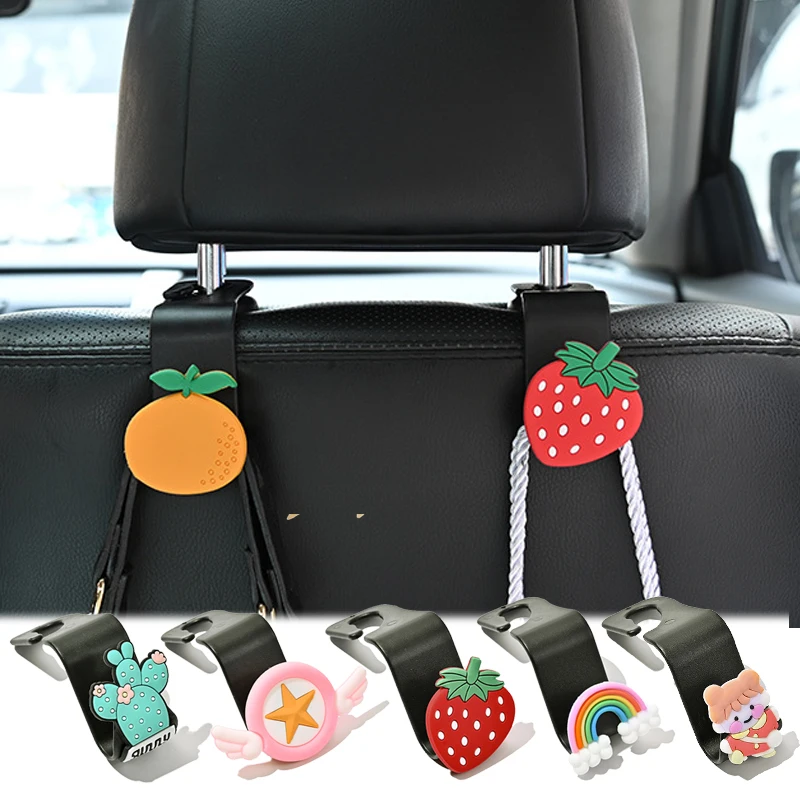 

Cute Cartoon Car Seat Back Hook Storage Bag Hanger Stars Wing Fruit Pig Hooks Decoration Auto interior Accessories