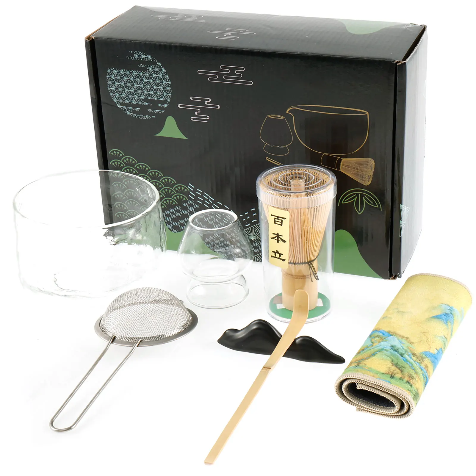 1/2 Set Matcha Whisk Set Clear Glass Japanese Matcha Tea Reusable Making Kit 500ml Bowl for Tea Lovers