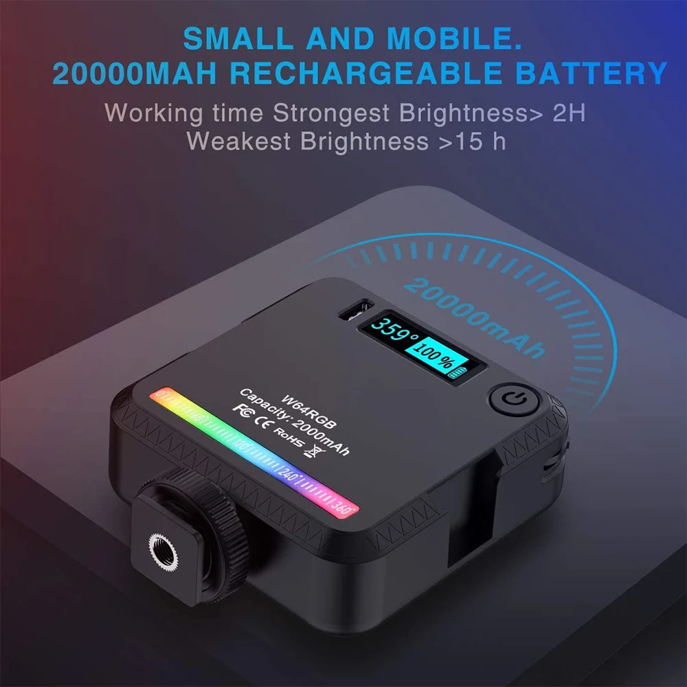 Upgraded VL49 RGB Full Color LED Video Light 2500K-9000K 800LUX Magnetic Mini Fill Light Extend 3 Cold Shoe 2000mAh Type-c Port