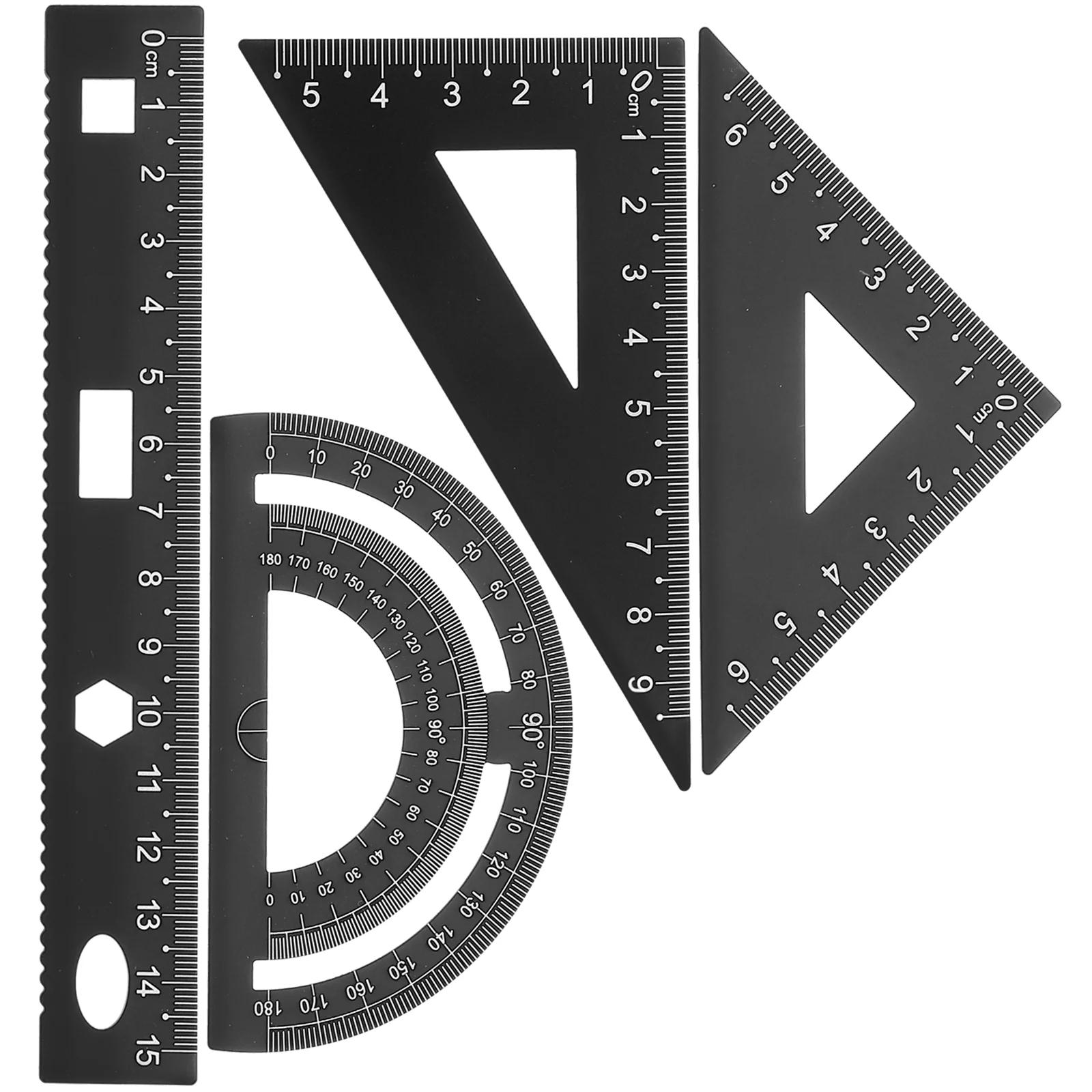 학생용 DIY 금속 눈금자 문구 세트, 견고한 사무실 눈금자, 삼각형 플레이트 각도기 테스트 눈금자, 검정색