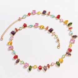 Elegant 18K Gold Plated Colorful Crystal Zircon Pendant Necklace (Necklace gold)