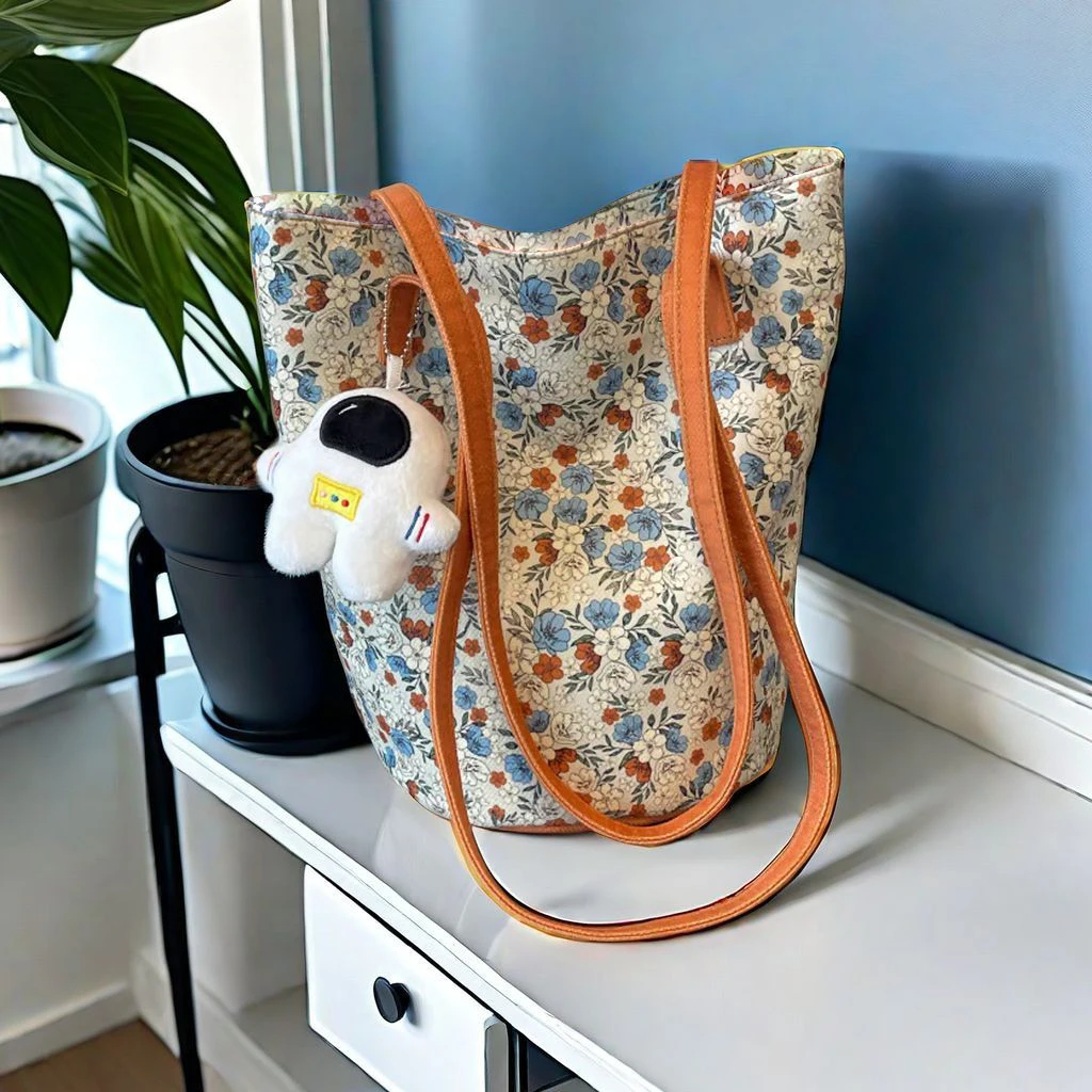 Floral City Jogging Bags Women's Shoulder Bag Canvas Large Capacity Tote Bag Lazy Wind Fallow Shopping School Hiking Mammy Pack