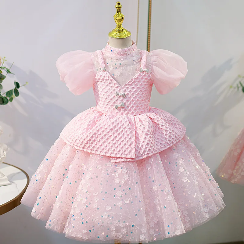 

Girls Spanish Lolita Cute Princess Ball Gown Kids Sequin Bow Design Birthday Party Wedding Performance Dresses y853