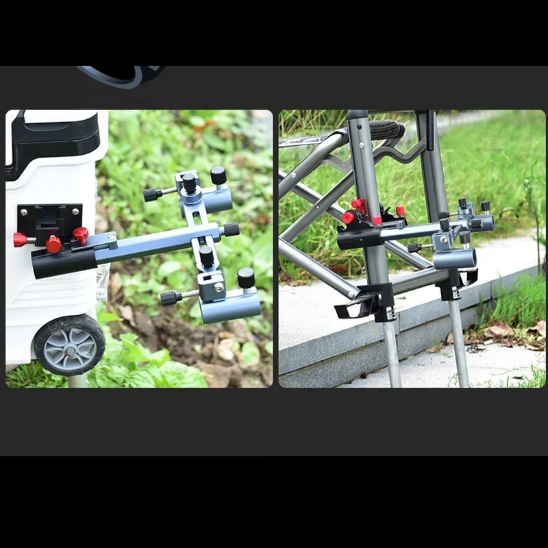 Fishing Rod Support Fishing Box Chair Style Double Turret Support 360 Degrees Universal Double Head Pole Corner Frame