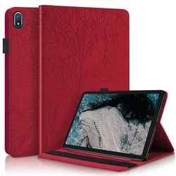 Embossed Tree PU Leather Stand Case with Pen for Nokia T20 2021 (Red)