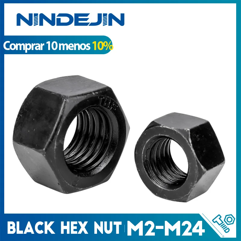 Tuercas hexagonales negras M2 M2.5 M3 M4 M5 M8 M10 M12 M14 M16 M18 M20 M22 M24 M27, tuercas hexagonales métricas de acero al carbono