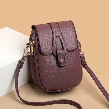 Borsa a Tracolla per Telefono di Grande Capacità in Pelle Multistrato per Donna, Borsa Verticale per Cellulare Stile INS