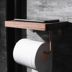 Creative Walnut Kitchen Roll Stand Japanese Solid Wood Storage Bathroom Brass Tissue Holder Simple Toilet Paper Holder
