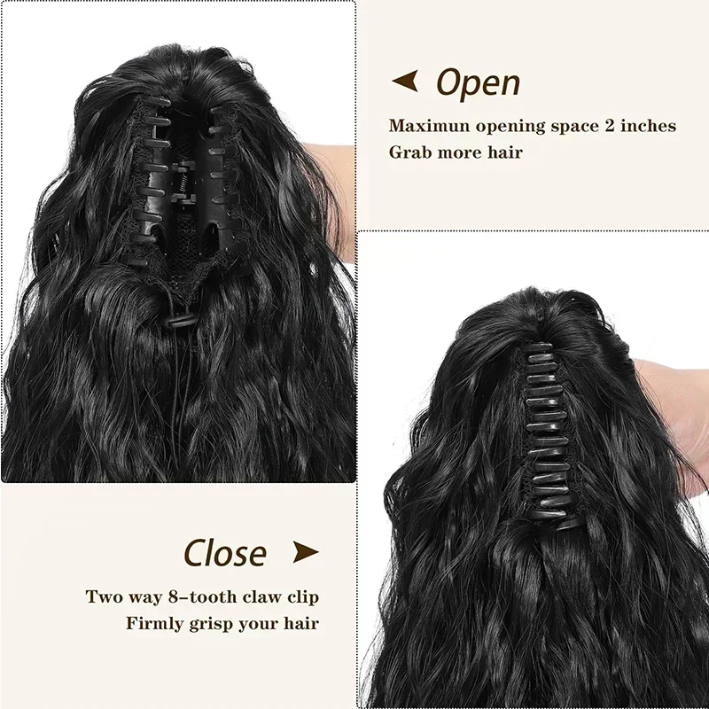 28 Inch Natural Wave Hair Ponytail Extensions Long Red Claw Fake Tail for Women Synthetic Heat Resistant Wavy Clip in Horse Tail