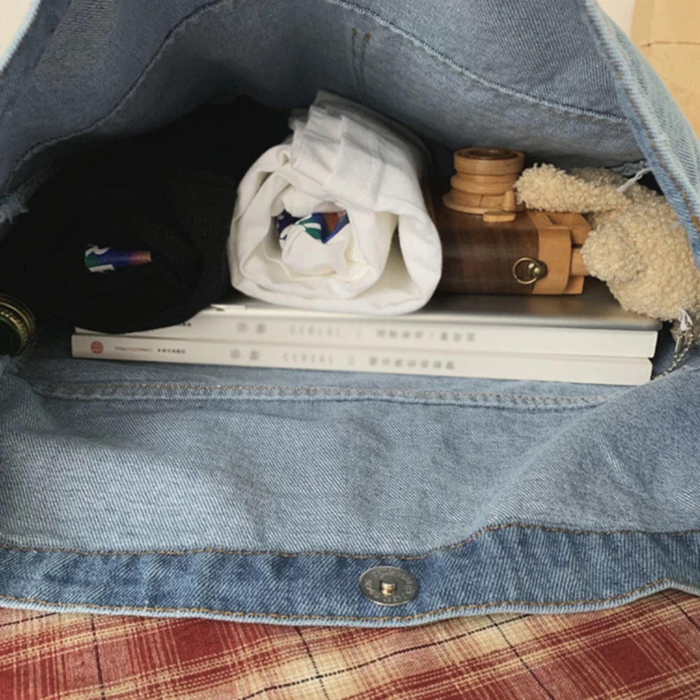 Unisex Denim Tote Handbags Large Capacity Lightweight Satchel