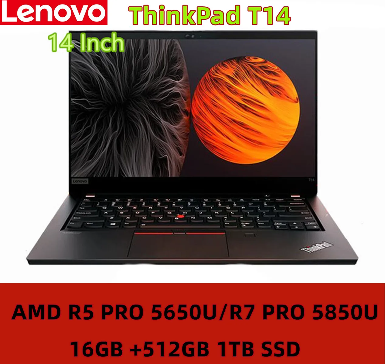 새로운 Lenovo ThinkPad T14 Gen 2 노트북 AMD R5 PRO 5650U/R7 PRO 5850U 16GB 512GB SSD 엔지니어 시리즈 14 인치 FHD LED 백라이트 스크린