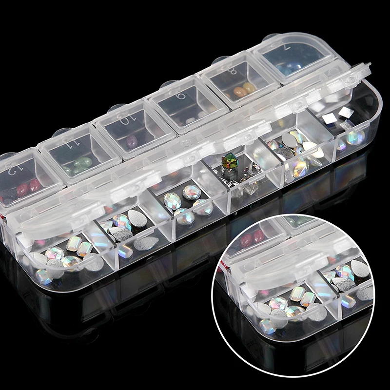 

6/12 Sots Empty Nail Storage Box Manicure Acrylic Case Powder Beads Gem Rhinestones Nail Jewelry Container Nail Salon Tools