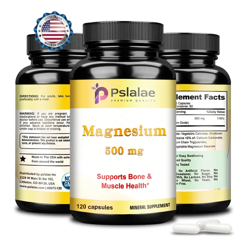 

Magnesium Supplement, Bone and Muscle Health, Full Body Support, 500 Mg Vegetarian Capsules